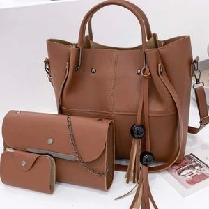 3 pcs Tassel Decor Top handle bag set